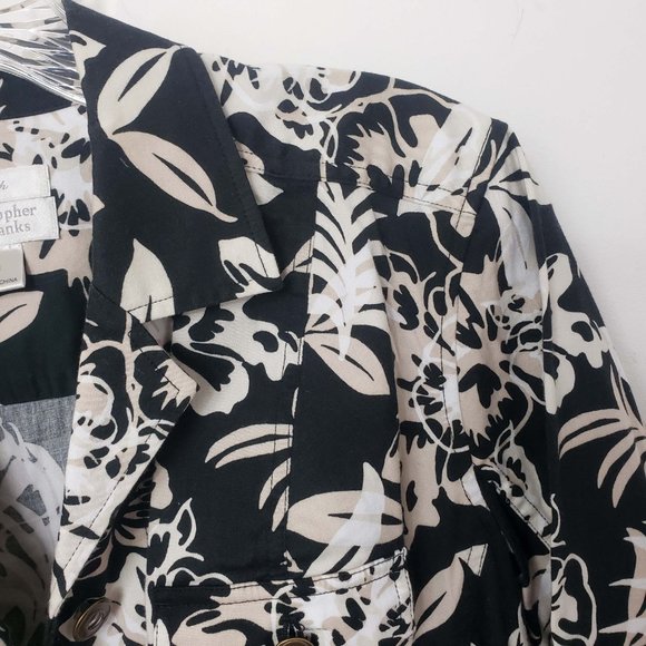 Christopher & Banks Women's Black Button Down White Tan Floral Jacket Coat - Picture 3 of 10